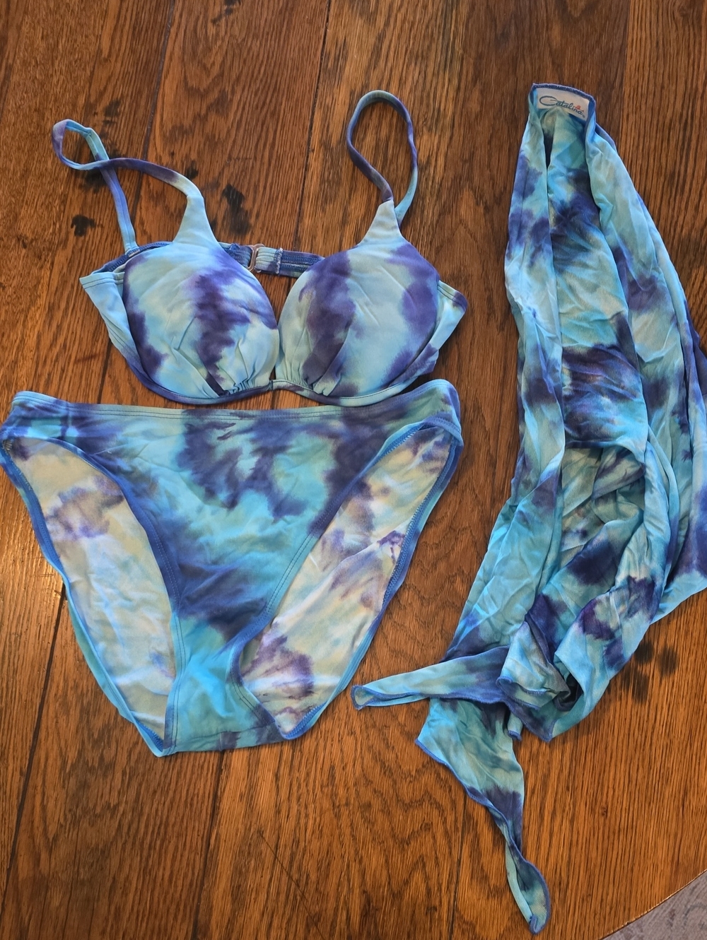 Catalina Blue and Purple Tie-Dye Underwire Bikini Set with Scarf